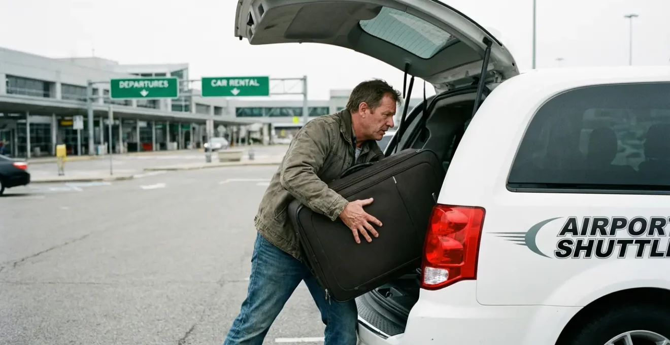 Voyageur chargeant sa valise dans une navette parking CDG